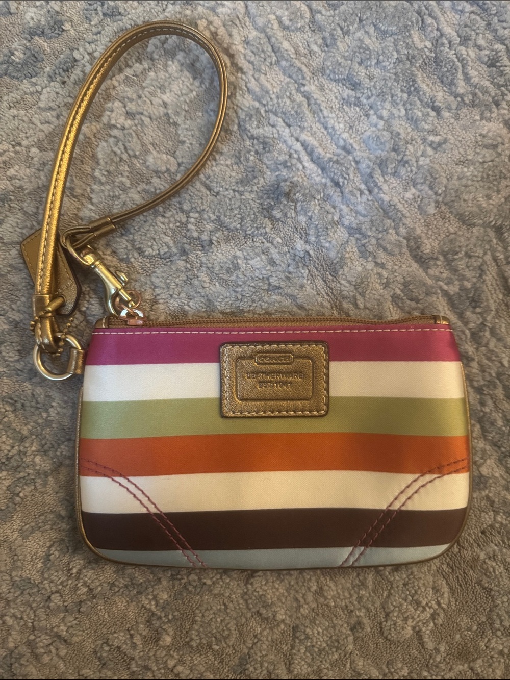 Coach Multicolor Stripe Wristlet with Gold Strap